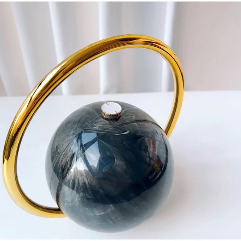 Designer Electroplating Circular Handle Handbag,Sphere Evening Elegant Clutch Purse,Women Fashion Marble Pattern Tote Bag