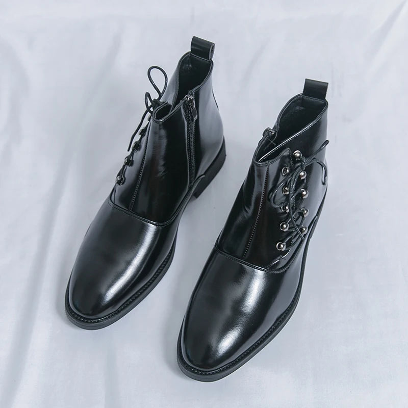 Autumn New Men's Pointed Side Zipper Comfortable High Top Boots Fashionable Brand Men Business Banquet Personalized Short Boots