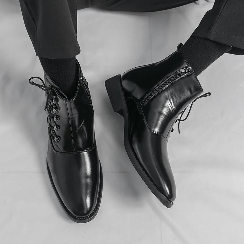Autumn New Men's Pointed Side Zipper Comfortable High Top Boots Fashionable Brand Men Business Banquet Personalized Short Boots