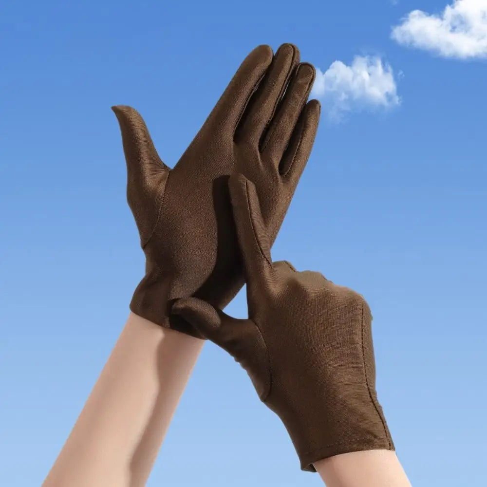 Solid Color Milk Silk Driving Gloves Non-Slip Stretch Ceremonial Gloves Sunscreen Breathable Serving Waiters Mittens Women