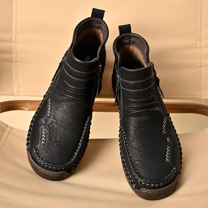 Men's Shoes Genuine Leather Luxury Slip on Shoe Handmade Ankle Boots Comfortable Timeless Winter Fashion Mid Cut Handmade Zipper Shoes