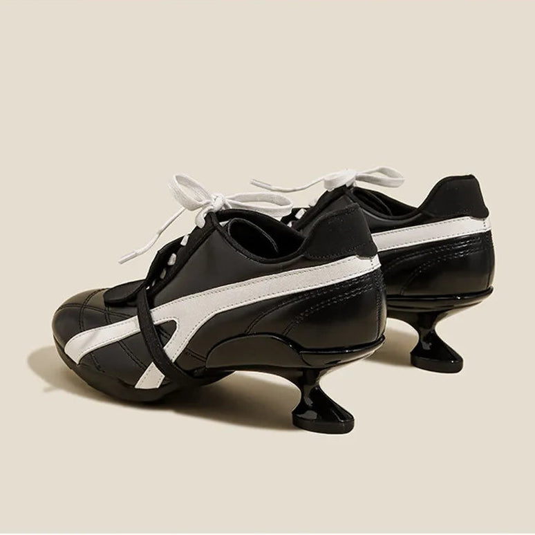 Ins style Fashion Mixed-color Patchwork Soft Leather Women High heels sneakers Autumn Winter Casual Lace-up Novelty Sporty Shoes