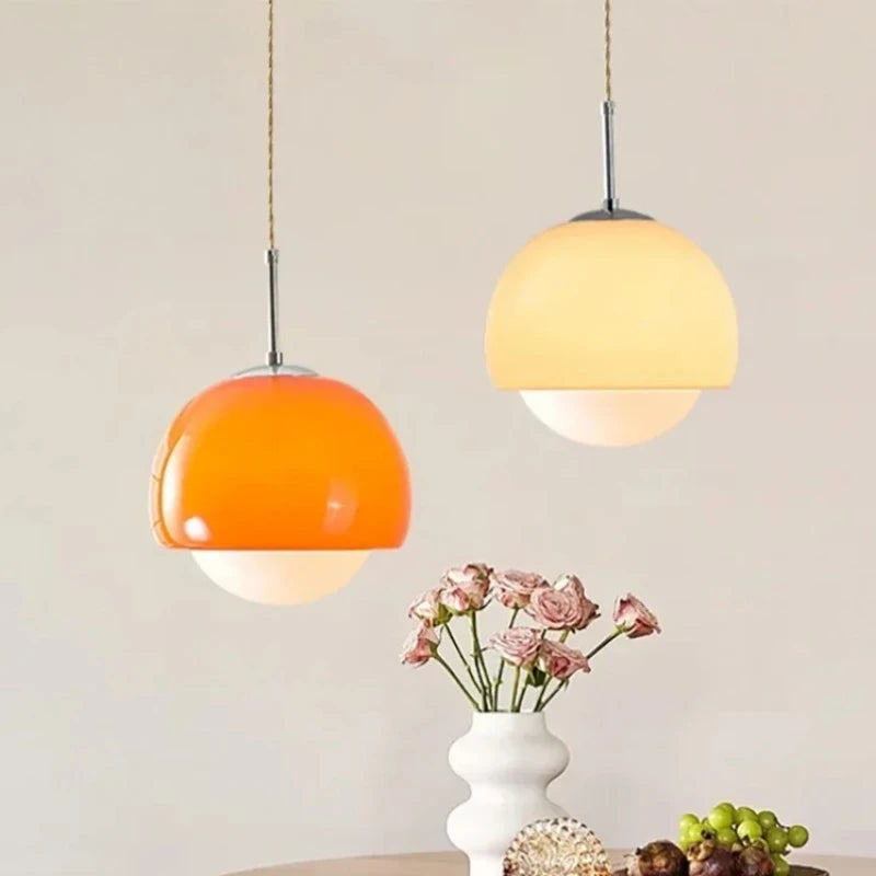 Retro 60s Pendant Lights for Restaurant Cafe Bar, Bedroom, studio, Hotel, living room, office,. Hanging Lamp Ceiling Chandeliers Orange Round Ball Decoration