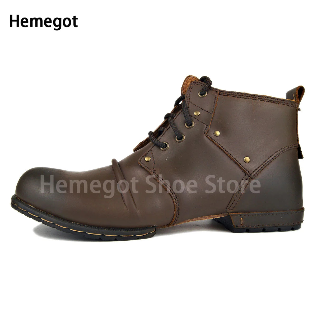 High Top Lace-Up Boots Men's Round Head Casual Leather Shoes Male Handmade Luxury Commuter High Quality Outdoor Men's Shoes