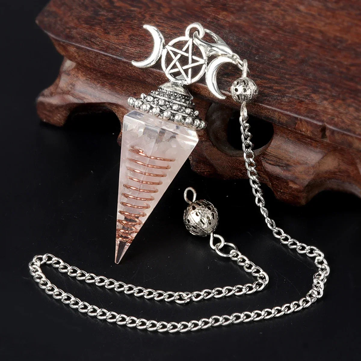 Natural Stone Three Phase Lunar Meditation Healing Tiger Eye Crystal Hexagonal Pyramid Spirit Pendulum Gift necklace