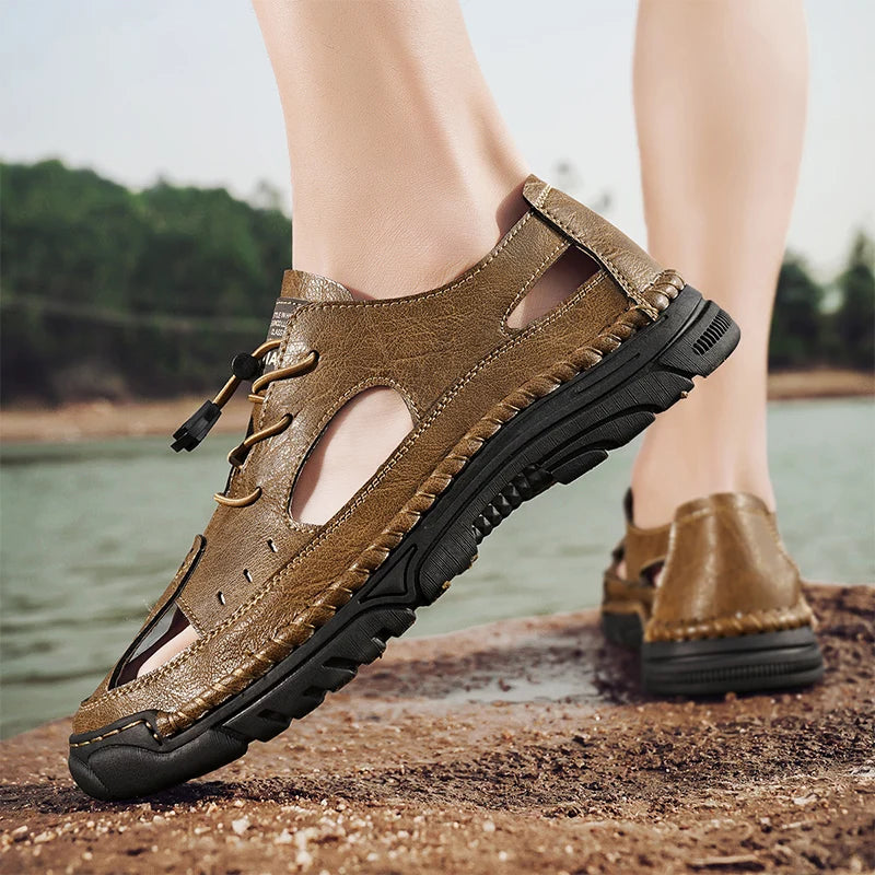 Summer Classic White Soft Bottom Handmade Stitching Beach Men's Shoes Outdoor Men's Comfortable Hollow Breathable Casual Shoes