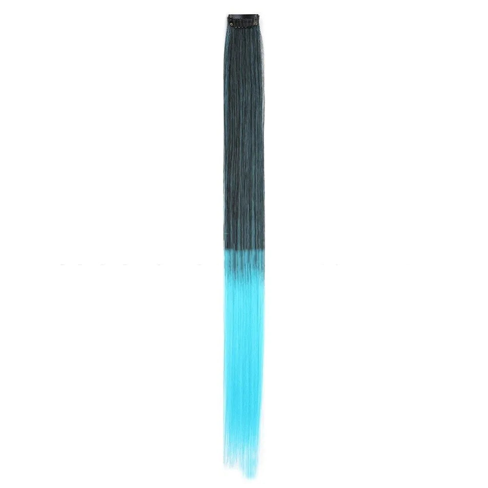 Stripe Printed Clip in Hair Extensions Synthetic Straight Hair Highlights Colorful 18 Inches Wig Hairpieces for Daily Use Party