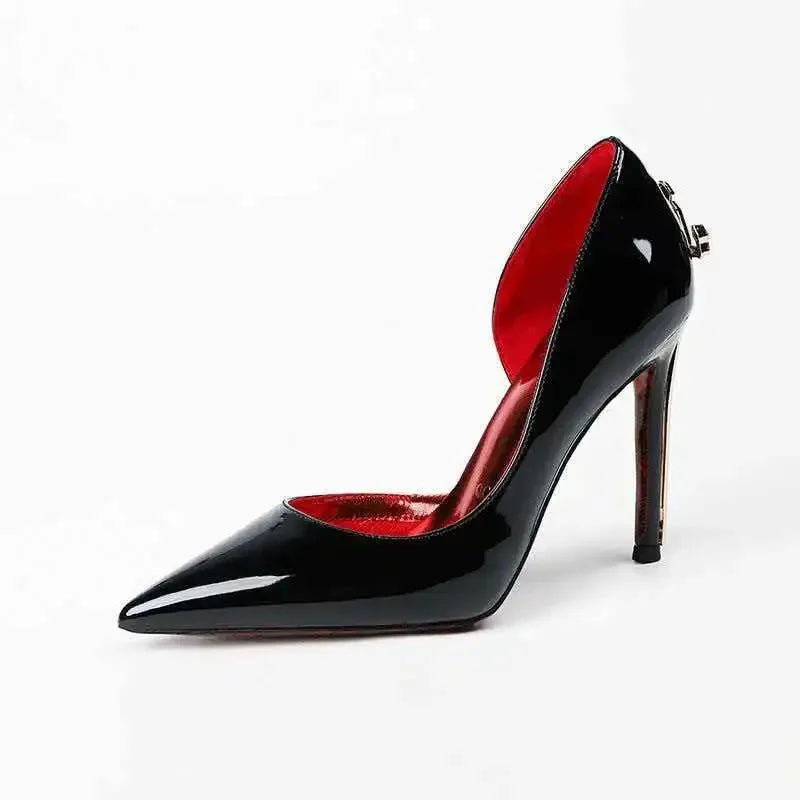 8CM Fashion Womens High Heel High Quality Metal Scepter Stiletto Pointed Leather Women Shoes Premium Single Shoes for Women