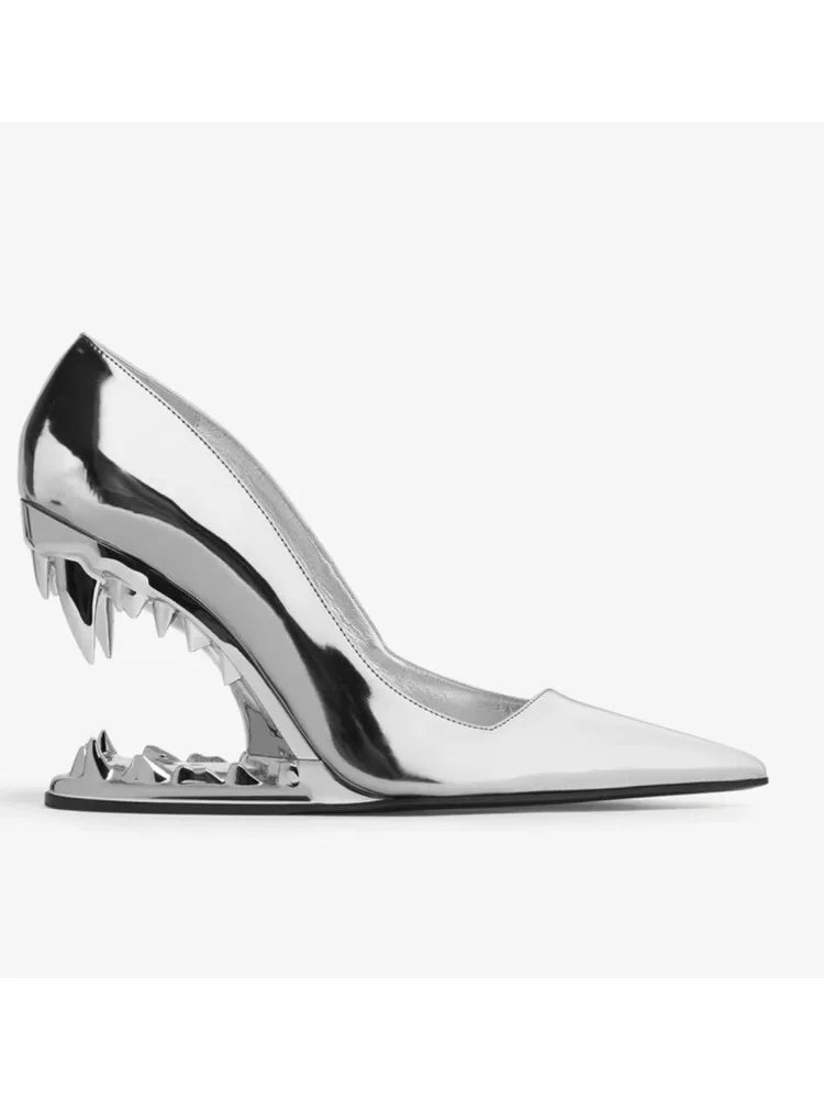 Sexy Pointy Toe Super High Heel Pumps Women Metal Tiger Tooth Heel Runway Pumps Lady Fashion Show Shoes Night Club