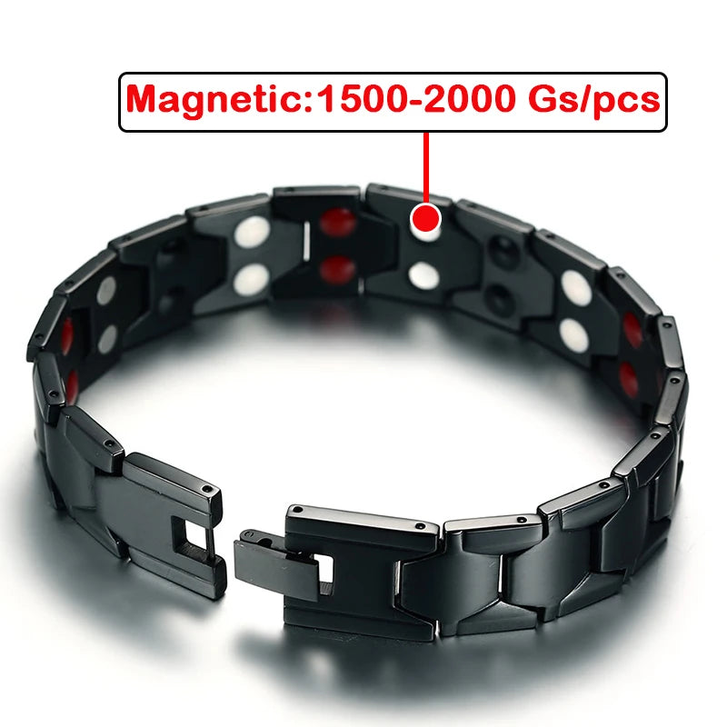 Vinterly Magnetic Bracelet Male Black Brazil Football Style 18mm Wide Health Energy Stainless Steel Men Chain Link Jewelry Punk