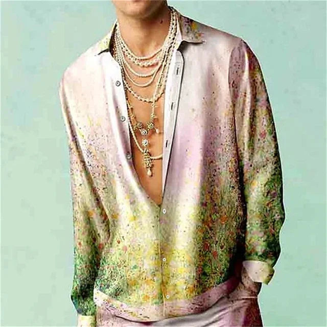 Casual Simple Long Sleeve Shirt Men's Fall Men's Shirt Long Sleeve Men's Ethnic Style Graphic 3d Print Holiday Button Men's Shir