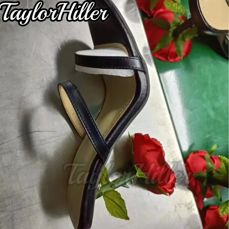 Vintage Strange Style Heeled Sandals Double Strappy Luxury Rose Design Summer Mule High Heels Pull On Slip On Black White Shoes