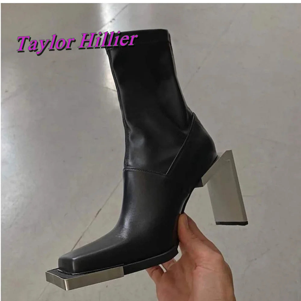 Black Strange Style Ankle Boots Patchwork Square Toe High Heels Cool Girls 2025 Solid Luxury Autumn Winter Women Fashion Shoes