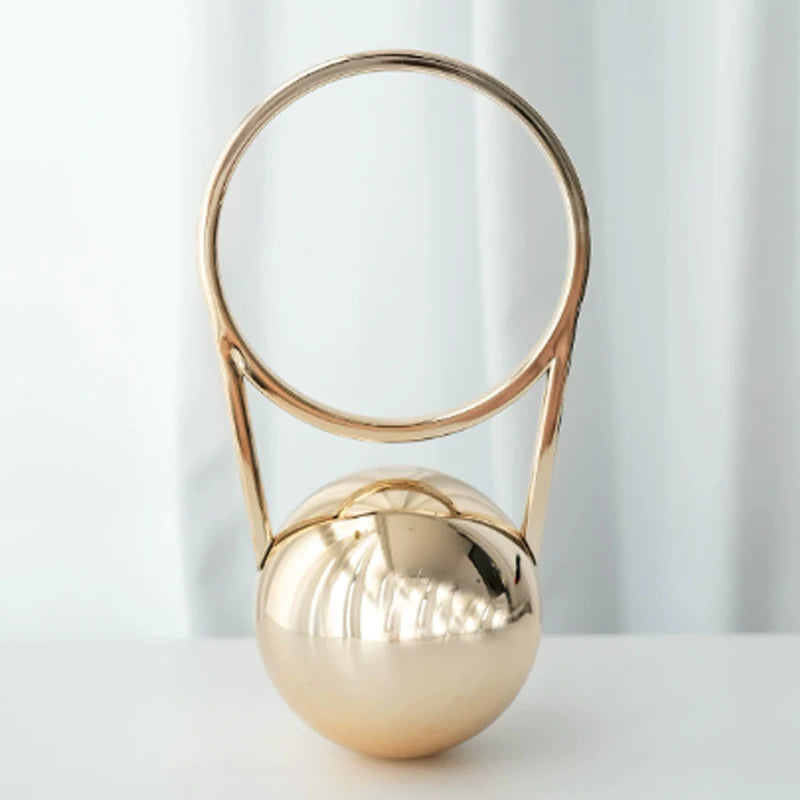 Fashion Bride Pearl White Round Metal Gold Women Luxury Evening Banquet Clutch Bag Wedding Purse Party Crossbody Day Handbag