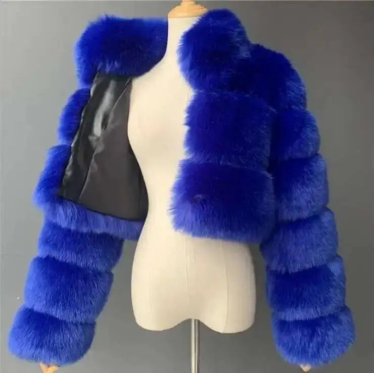 DEAT Fashion Women's Faux Fur Coat Stand Neck Long Sleeve Zipper Short Solid Color Thick Warm Jackets Winter 2024 New 7AB6434