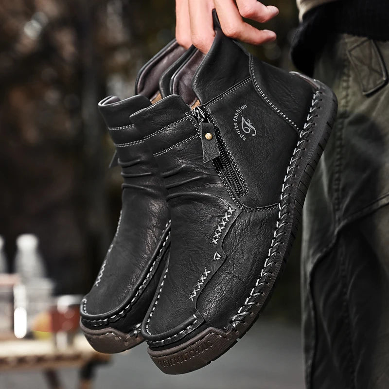 Men's Shoes Genuine Leather Luxury Slip on Shoe Handmade Ankle Boots Comfortable Timeless Winter Fashion Mid Cut Handmade Zipper Shoes