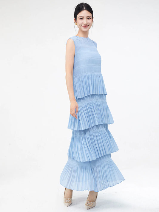 Miyake Folds 2024 Spring/summer New Elegant Women's Sleeveless Dress Fashion Everything Cake Dress