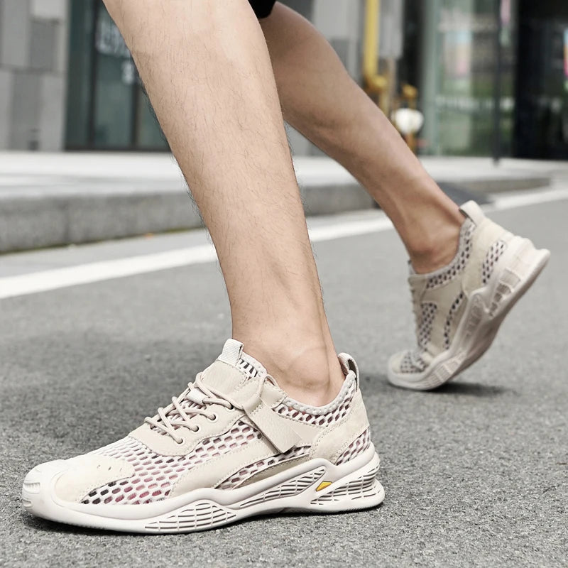 Breathable Men Casual Mesh Shoes Lightweight Summer Flats Comfortable Driving Shoes Simple Style Outdoor Walking Shoes Sneakers
