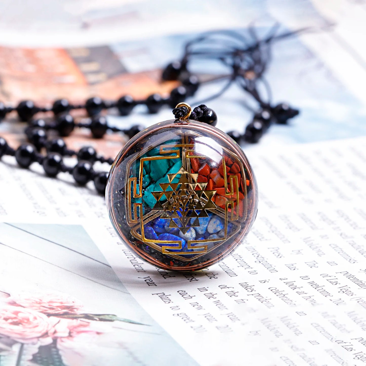 Rodin Coil &Opal Orgone Pendant Necklace , Blue glass pendant jewelry, Chakra Balancing, Adjustable Chain
