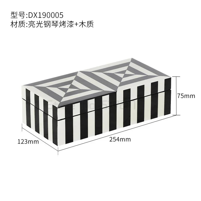 Elegant Glossy Piano Lacquer Home Decor Black White Stripes Jewelry Organizer Box Tray Display Stand Stylish Storage Decorative