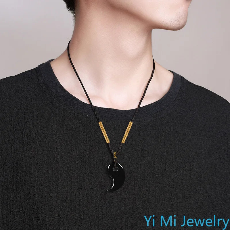 1 set of Burmese A-grade Jade Tai Chi Jade Pendant Fashionable Feng Shui Couple Necklace Fashionable Jewelry Holiday Gift