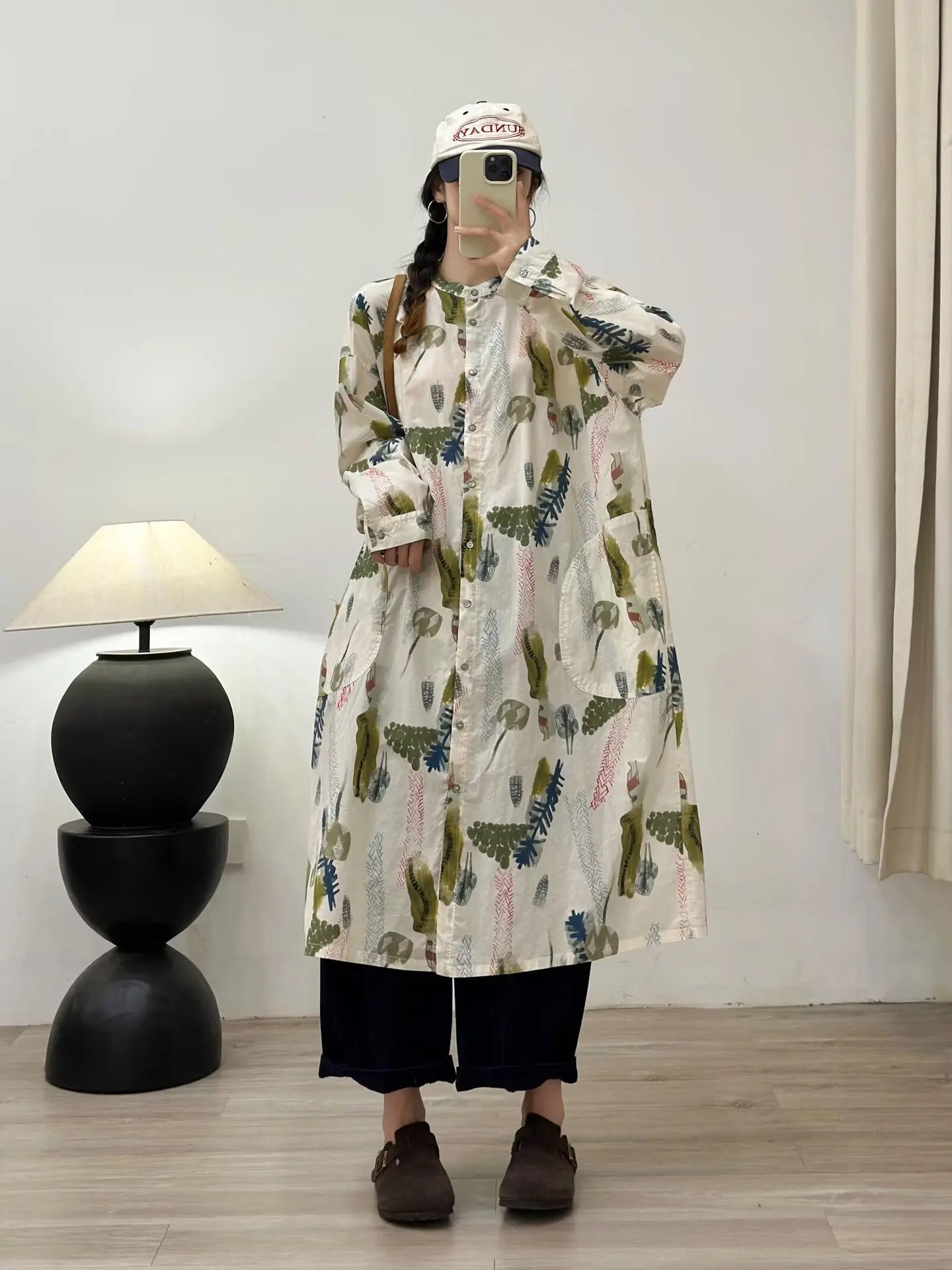 2026 Vintage long shirt dress for women spring harajuku fashion pink blue print shirt dress 100% cotton single-breasted dress
