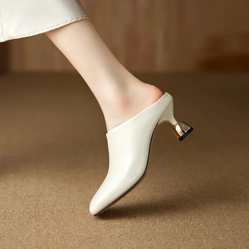 Dilalula 2025 Elegant Genuine Leather Thin High Mules Women Covered Toe Strange High Heels Ladies Party Dress Shoes Summer
