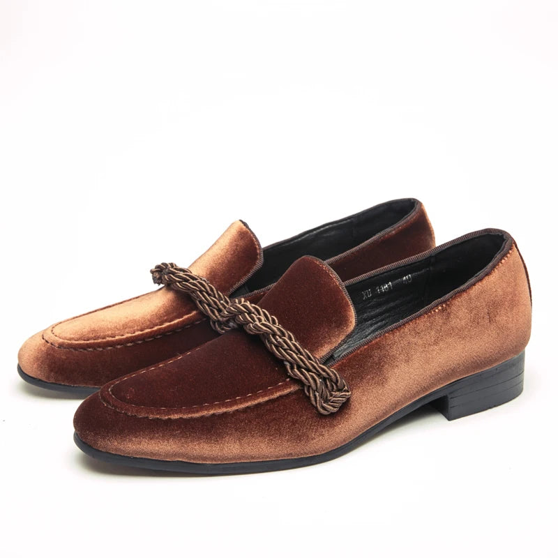 Men's Handmade Minimalist Suede Leather Shoes (Black Green Blue Brown) Velvet Leather Fried Dough Twists Rope Lefu Shoes for Men