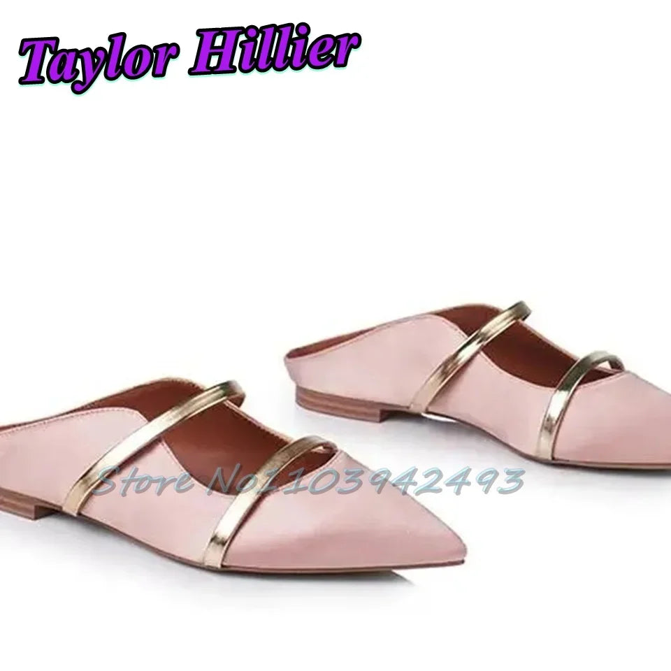 Double Strappy Gold Heels Shallow Slip On High Heel Pull On Heeled Sandals Women Luxury Designer Shoes Summer Flat Shoes Mules