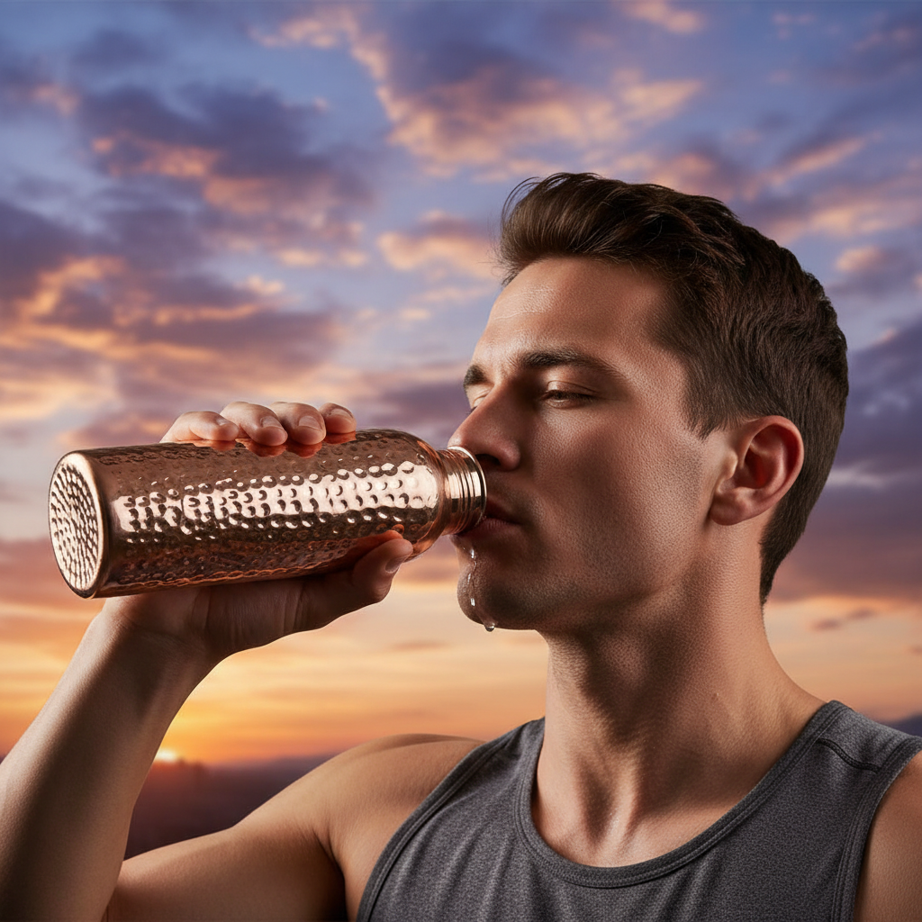 800ML Copper Water Bottle Anti-Slip Silicone Base Thermal Insulation Leakproof Sports Bottle One-Click Open Lid