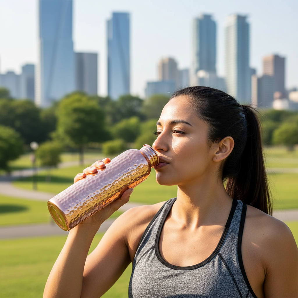 800ML Copper Water Bottle Anti-Slip Silicone Base Thermal Insulation Leakproof Sports Bottle One-Click Open Lid