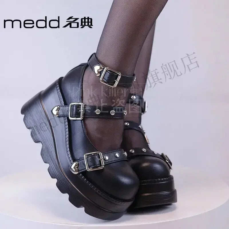 Mary Jane Women's 2026 New Spice Girl Round Head Versatile Single Sweet and Cool Heightening Platform Muffin Shoes Large Size