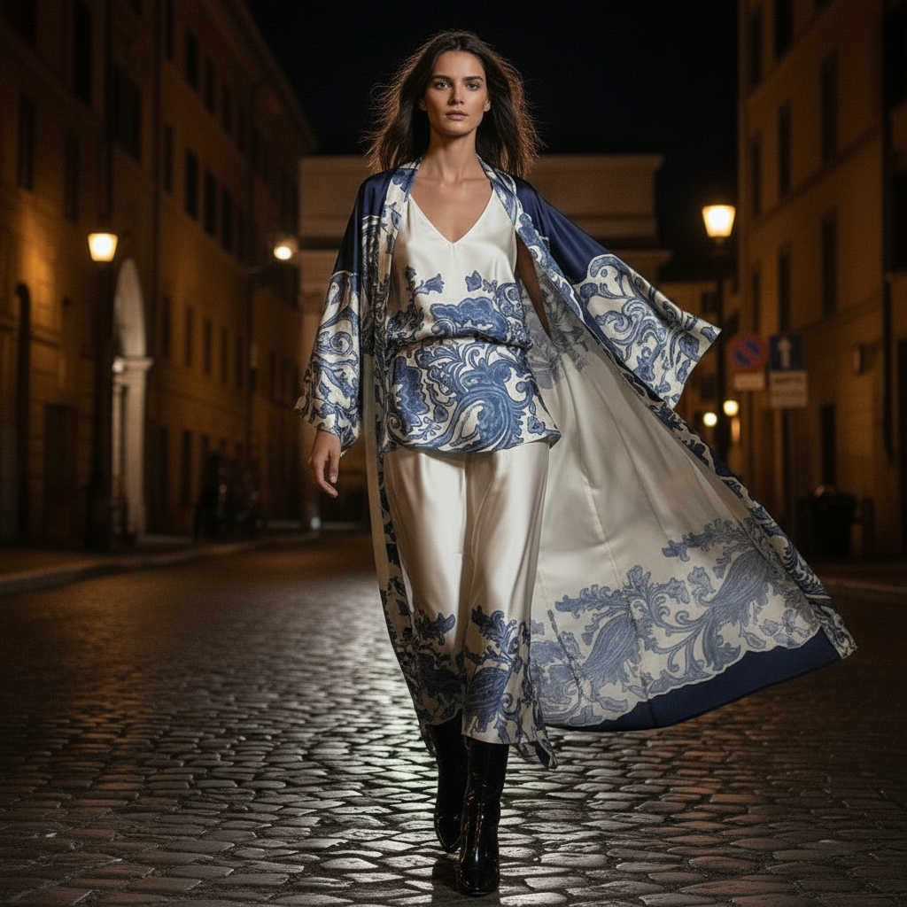 Retro positioning printed long cardigan+vest three piece set 2026 spring women's clothing+loose pants skirt fashion set