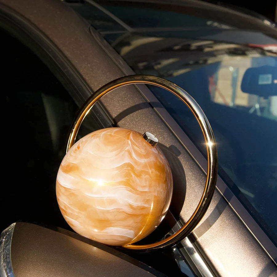 Fashion Marble Pattern Acrylic Round Evening Bag for Women Luxury Designer Metal Handle Lady Handbags Elegant Party Purses 2025