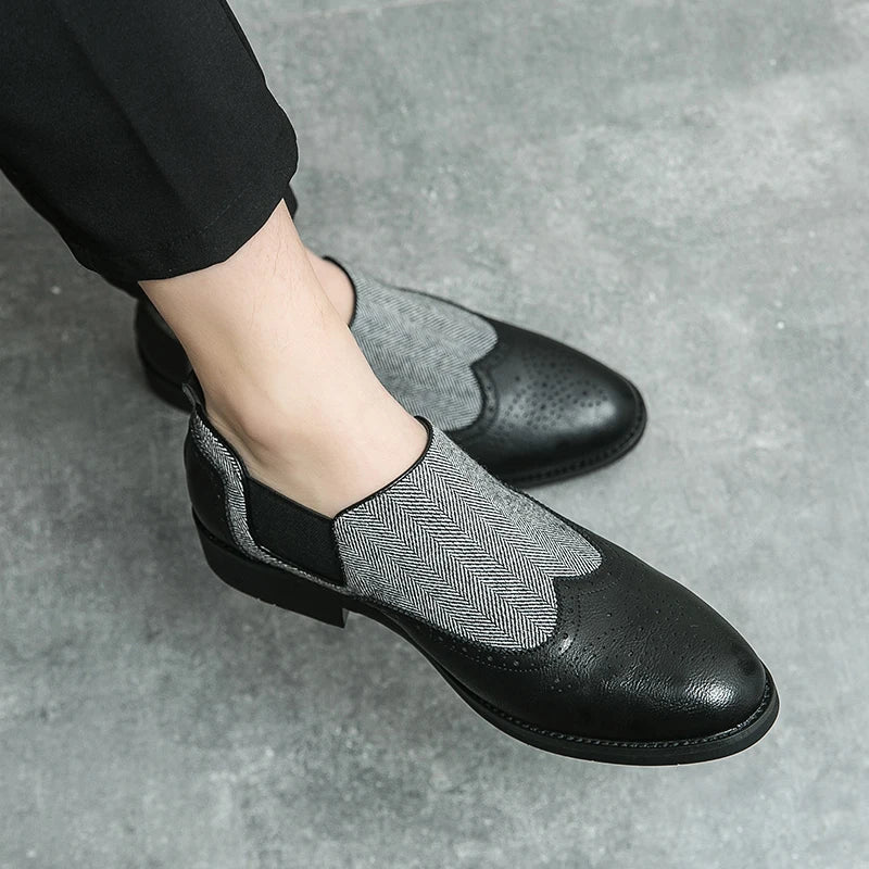 Spring New Men's Comfortable Carved Breathable Block Shoes Fashion Brand Men Retro Brown Pointed Business Banquet Wedding Shoes