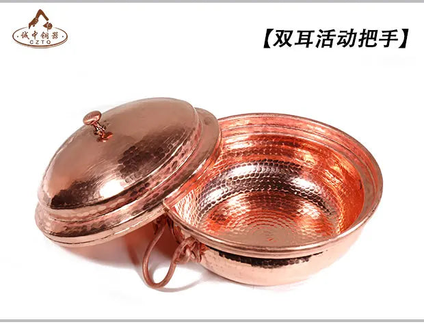Handmade Pure Copper Double-Ear Rice Pot with Thickened Base Premium Heat Conduction Cookware for Noodles Soup Durable