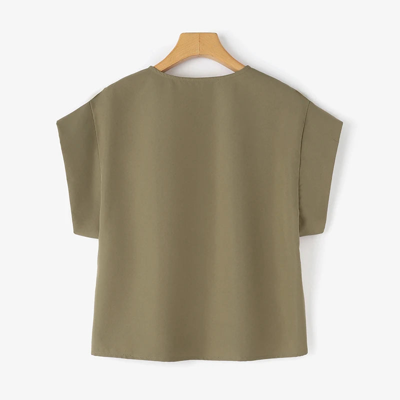 ZANZEA 2025 Summer Blouses Women Three-D Flowers Shirts Short Sleeve Blusas Chic Round Neck Shirts Casual Loose Colorblock Tops