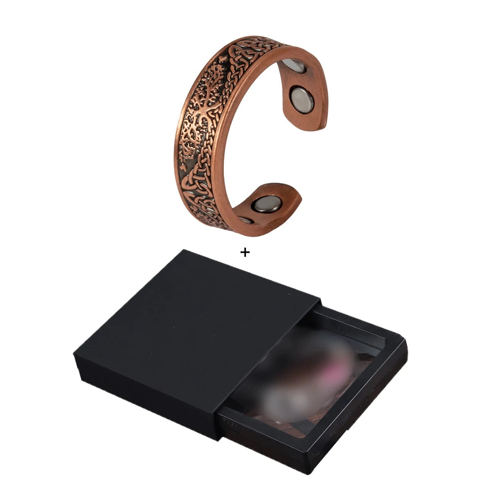 Vinterly Pure Copper Magnetic Rings Lucky Tree Vintage 6.5mm Health Energy Finger Cuff Adjustable Jewelry High Magnet Resizable