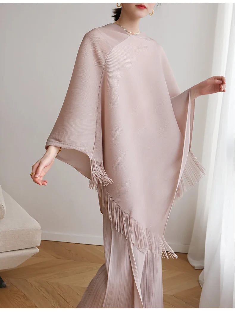 ALSEY Miyake Pleated Fringe Sleeveless Simple Shawl Jacket Autumn Spring New Light Luxury Solid Color Irregular Tops for Women's