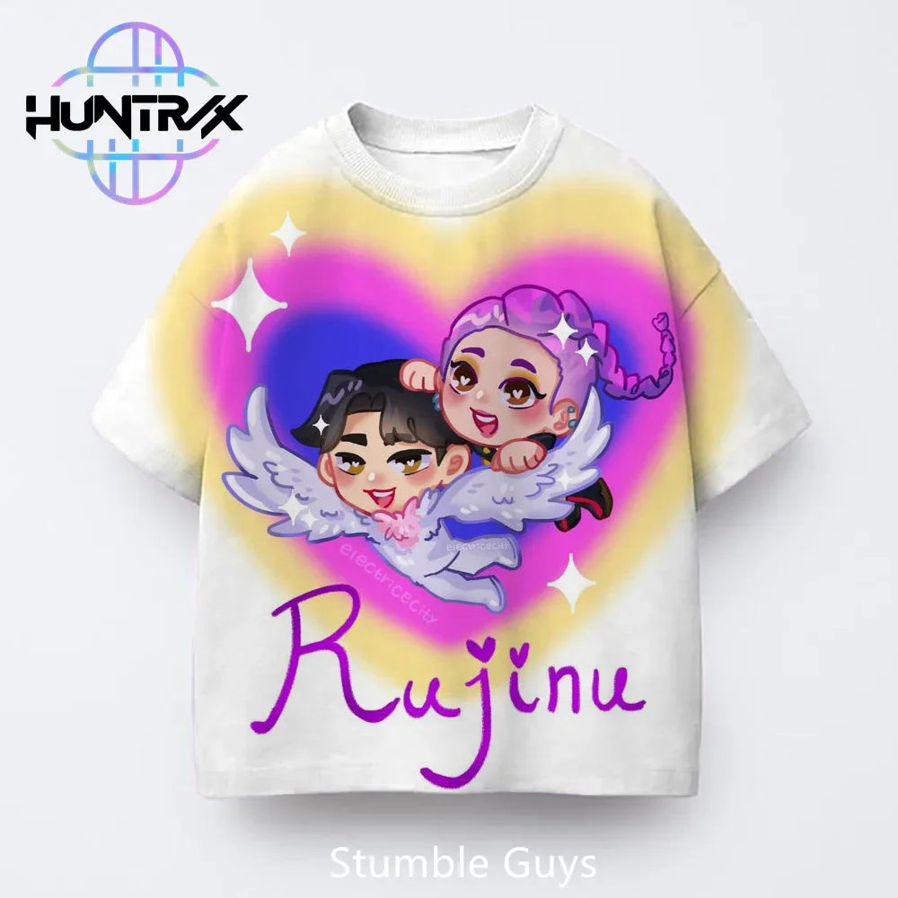 Summer Casual Fashion Kids Kpop Demon Hunters 3D Cartton Short Sleeve Boys Girls T-Shirt Anime Clothes