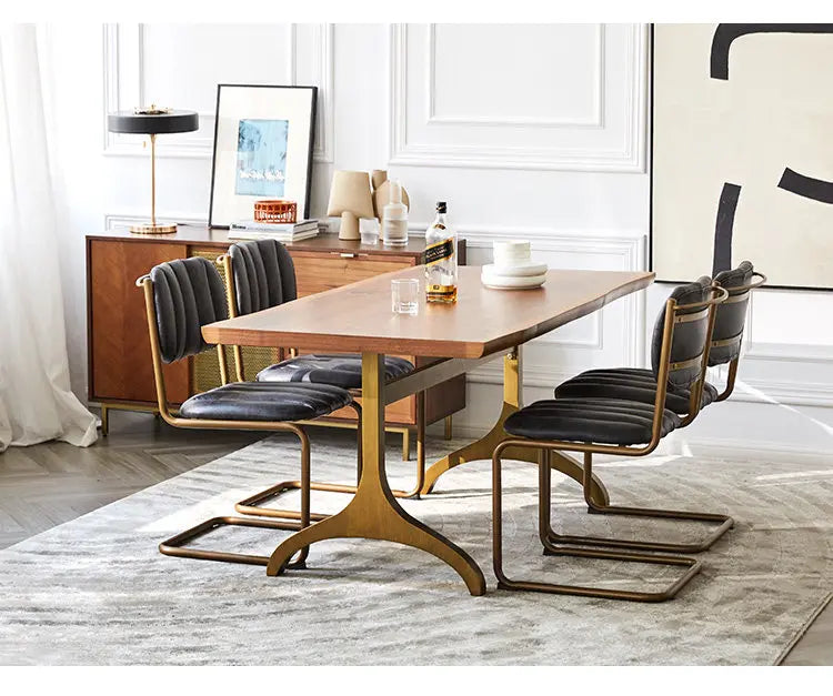 Mid-century Dining Chair Retro Iron Frame Armchair Postmodern Luxury Backrest Leisure Seat for Household Dining Room Furniture