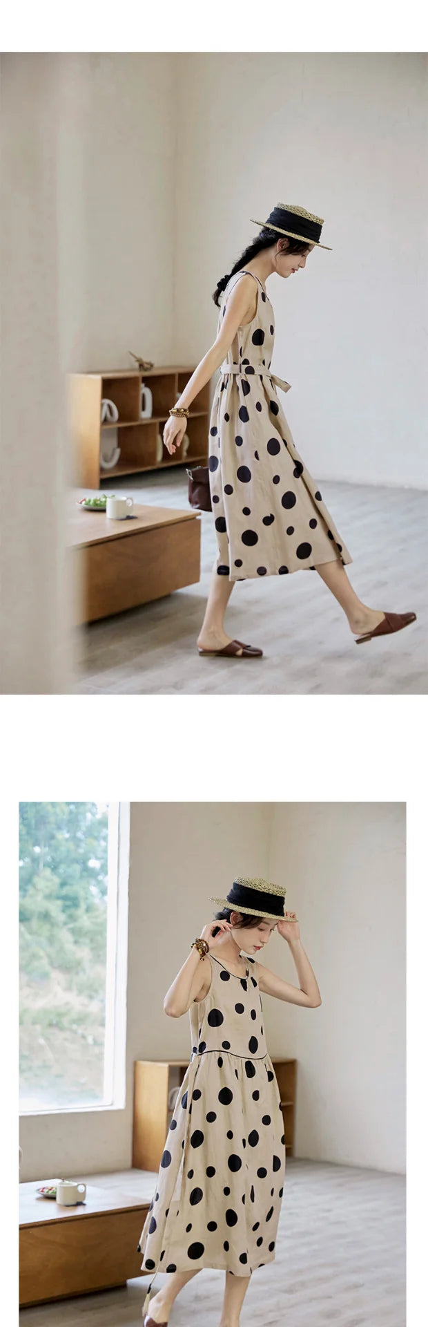 Faionable Polka Dot Svel Vest Dr Women's Summer Loose Forest System A-Line Midi Skirt Slimming Midi Dr