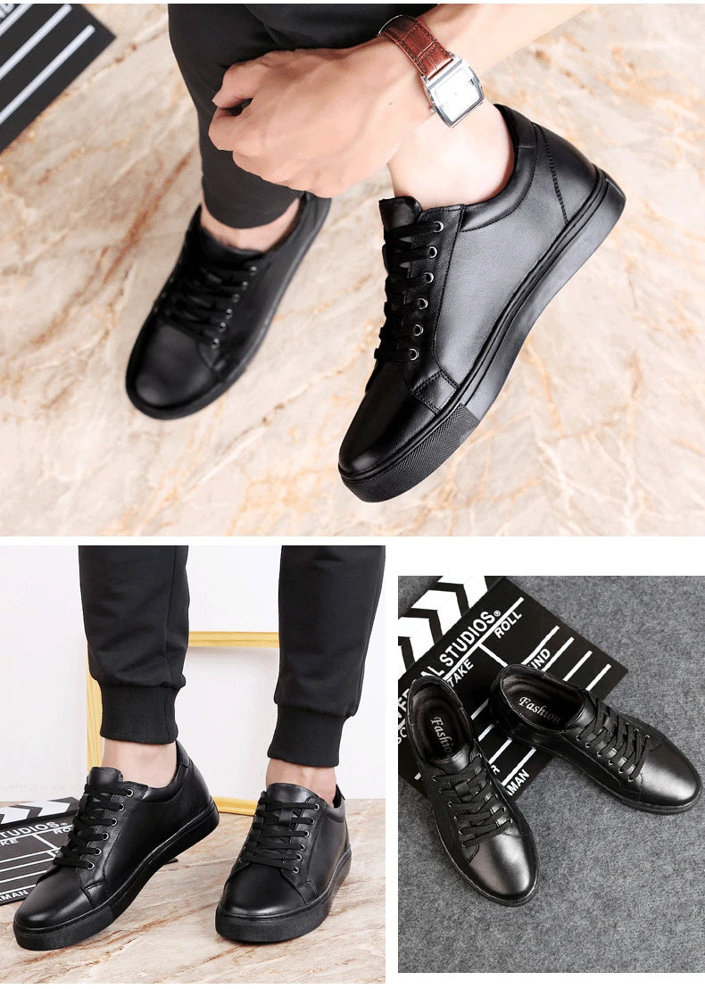 Man Elevator Shoes Height Increase Insoles High Heels Shoes 5-6CM Shoes Tall Shoes White Genuine Leather Shoes Men Sneakers
