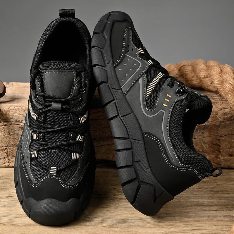Fashionable Men Comfortable Lace Up Anti-collision Casual Sports Shoes Outdoor Men Breathable Anti Slip Soft Soled Hiking Shoes