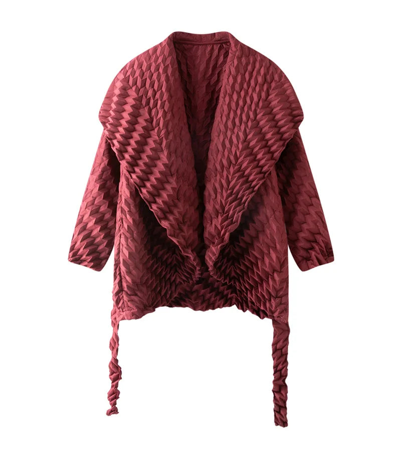 Miyake Pleated Top, Women's Solid Color Short Jacket, Handmade Pleated Versatile Loose Version, Lapel Cardigan, Autumn New Style