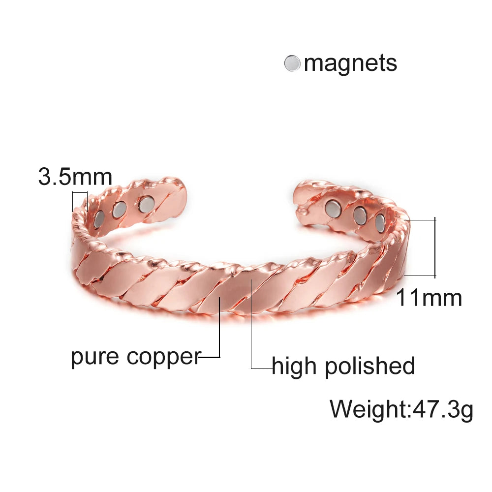 Vinterly Magnetic Copper Bracelet Men Adjustable Open Cuff Therapy Magnetic Bracelets Copper Charms Bracelets Bangles Women Men