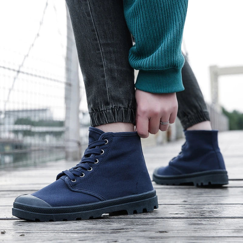 Autumn Early Winter Shoes Mens Ankle Boots Cool Street Style Canvas Shoes Brand Male Footwear Black Green Plus Size 46
