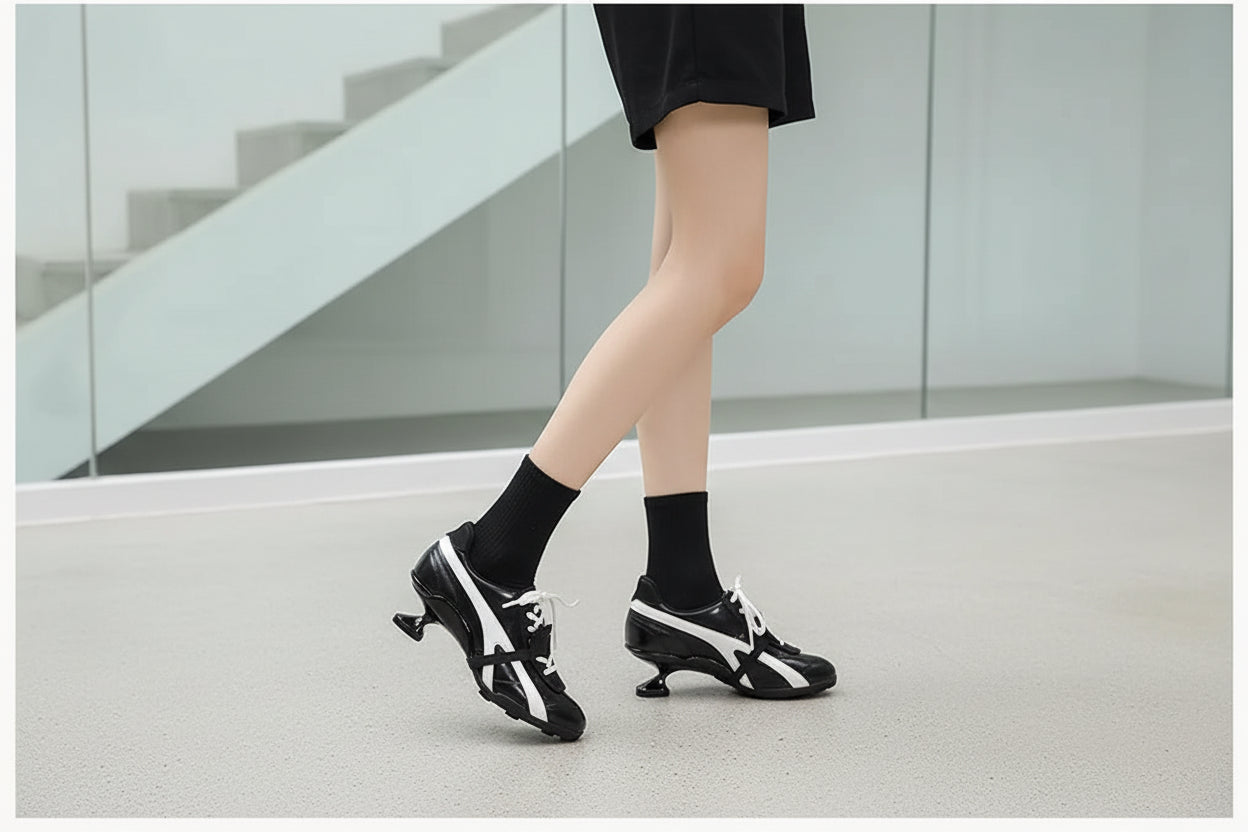 Ins style Fashion Mixed-color Patchwork Soft Leather Women High heels sneakers Autumn Winter Casual Lace-up Novelty Sporty Shoes