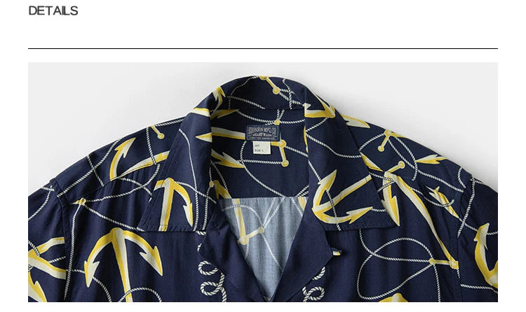 Rugged Bronson Anchor Border Rayon Camp Shirt Old-Fashion Men's Hawaiian Shirt For Beach Vacation