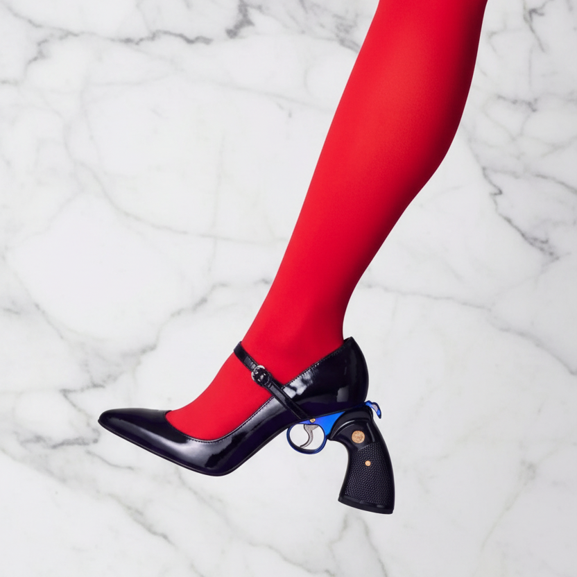 Multi Colored Patent Leather Pointed-Toe High heels Avant-Garde Gun-Shaped Heels Smooth Upper Cool Fashion Footwear